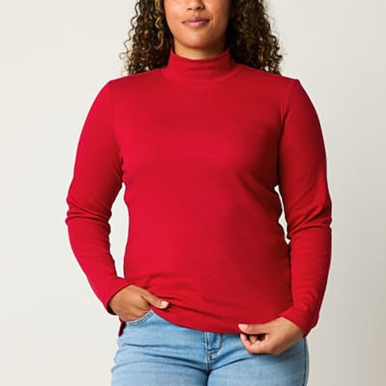 St. John's Bay Womens Mock Neck Long Sleeve T-Shirt