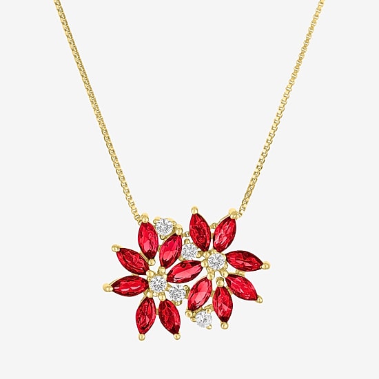 Womens Gemstone Sterling Silver Flower Pendant Necklace