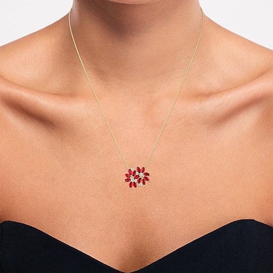 Womens Gemstone Sterling Silver Flower Pendant Necklace