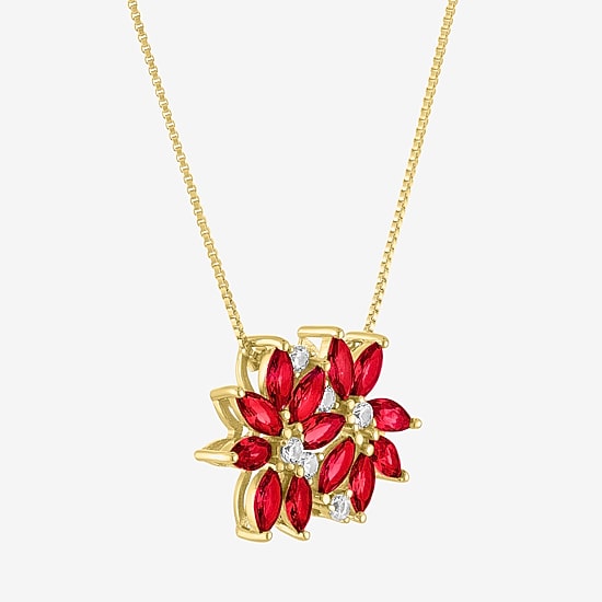 Womens Gemstone Sterling Silver Flower Pendant Necklace