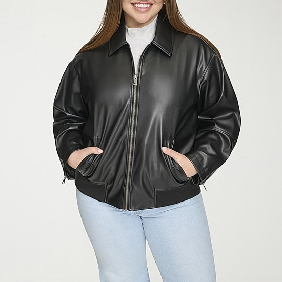 Levi's® Womens Plus Faux Leather Midweight Bomber Jacket