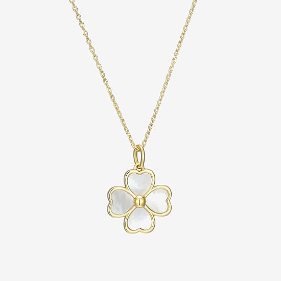 Womens White Mother Of Pearl 18K Gold Over Silver Flower 18 Inch Pendant Necklace