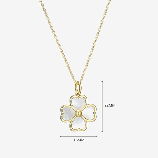Womens White Mother Of Pearl 18K Gold Over Silver Flower 18 Inch Pendant Necklace