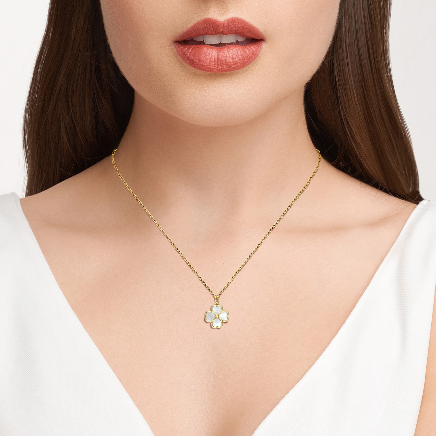 Womens White Mother Of Pearl 18K Gold Over Silver Flower 18 Inch Pendant Necklace