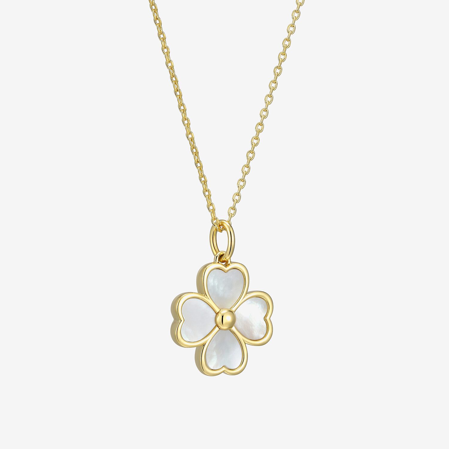 Womens White Mother Of Pearl 18K Gold Over Silver Flower 18 Inch Pendant Necklace