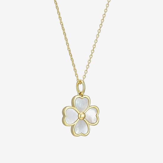 Womens White Mother Of Pearl 18K Gold Over Silver Flower 18 Inch Pendant Necklace