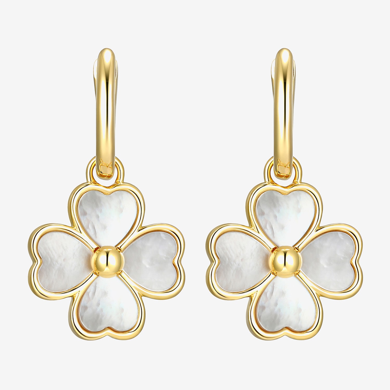 Womens White Mother Of Pearl 18K Gold Over Silver 25.3mm Flower Hoop Earrings