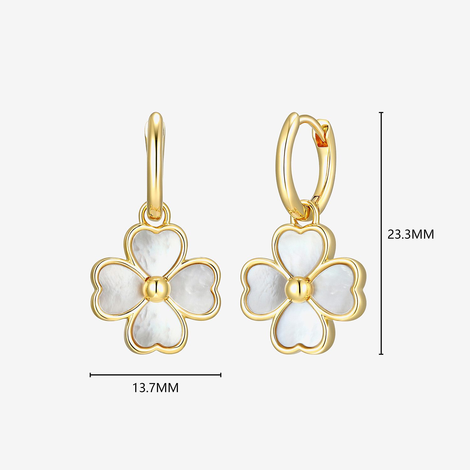 Womens White Mother Of Pearl 18K Gold Over Silver 25.3mm Flower Hoop Earrings