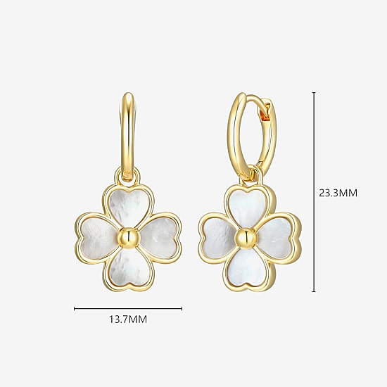 Womens White Mother Of Pearl 18K Gold Over Silver 25.3mm Flower Hoop Earrings