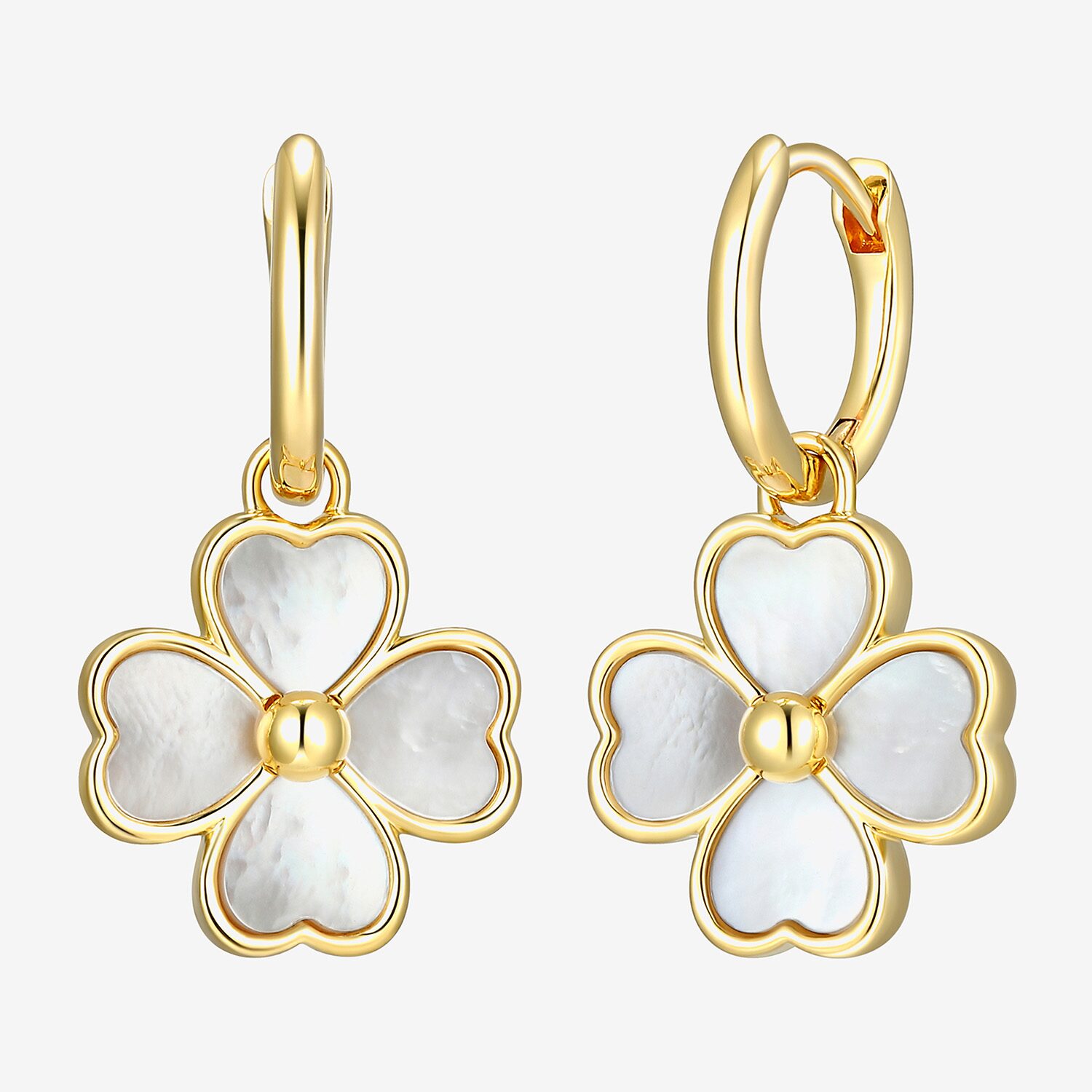 Womens White Mother Of Pearl 18K Gold Over Silver 25.3mm Flower Hoop Earrings