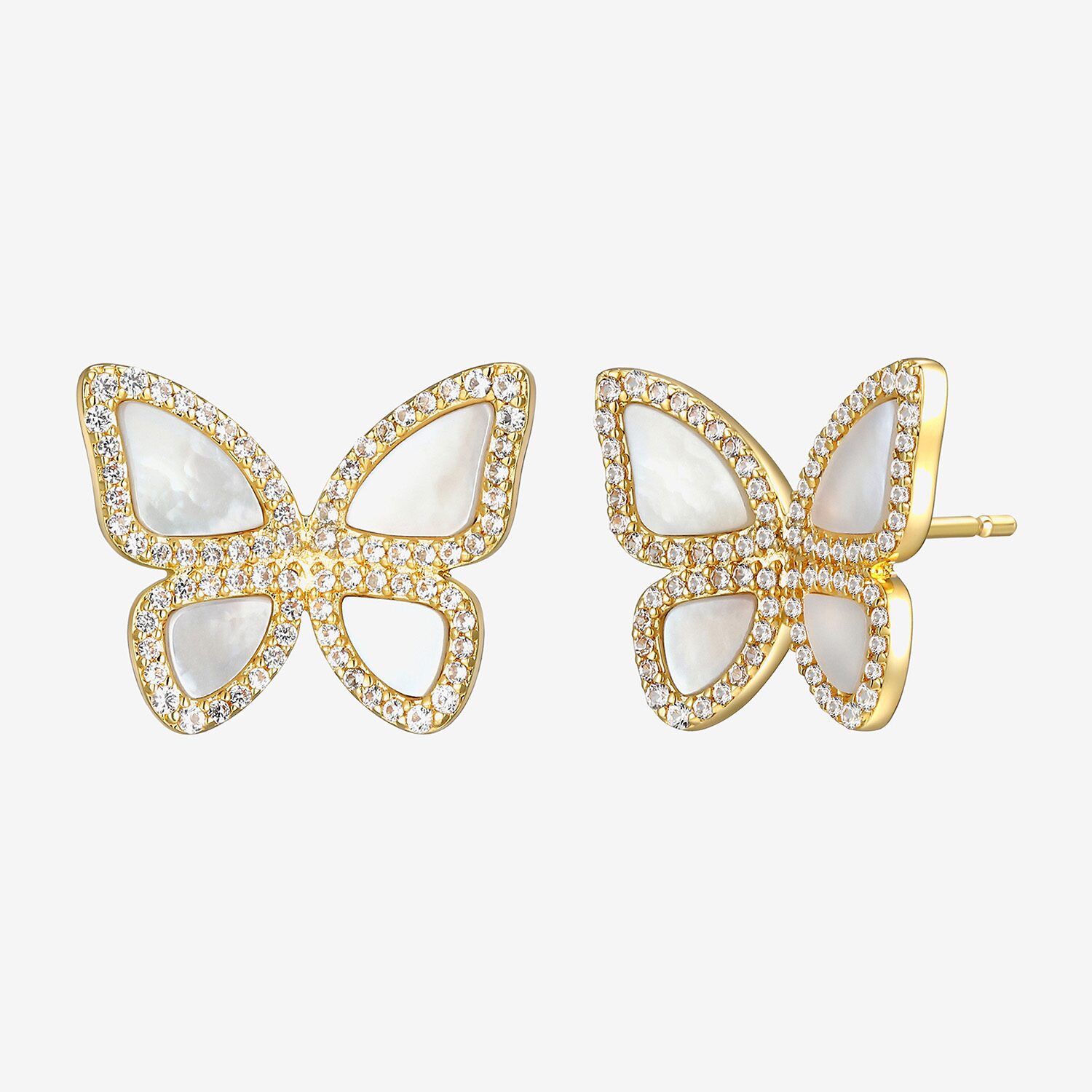 White Mother Of Pearl 18K Gold Over Silver 13.1mm Butterfly Stud Earrings