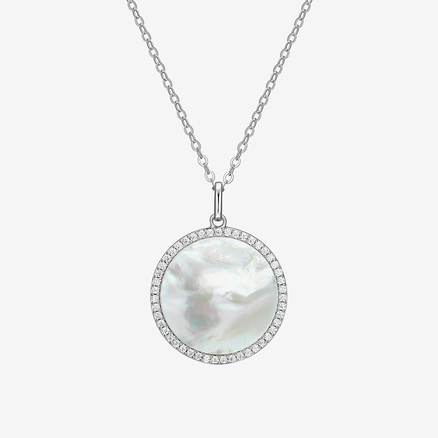 Womens White Mother Of Pearl Sterling Silver Round 20 Inch Pendant Necklace