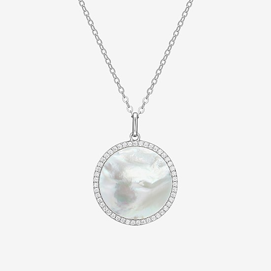 Womens White Mother Of Pearl Sterling Silver Round 20 Inch Pendant Necklace