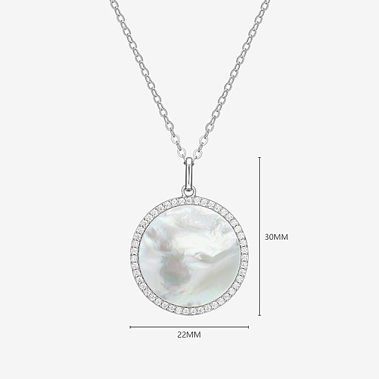 Womens White Mother Of Pearl Sterling Silver Round 20 Inch Pendant Necklace