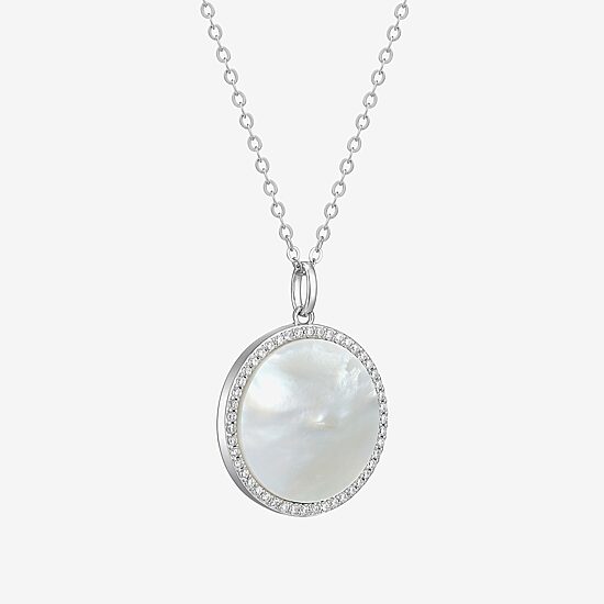 Womens White Mother Of Pearl Sterling Silver Round 20 Inch Pendant Necklace