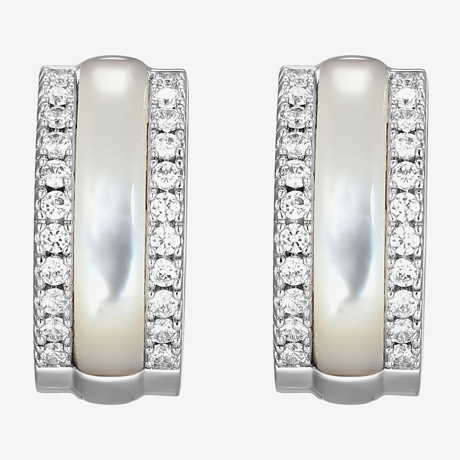 Womens White Mother Of Pearl Sterling Silver 15.6mm Hoop Earrings
