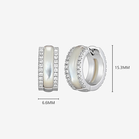 Womens White Mother Of Pearl Sterling Silver 15.6mm Hoop Earrings