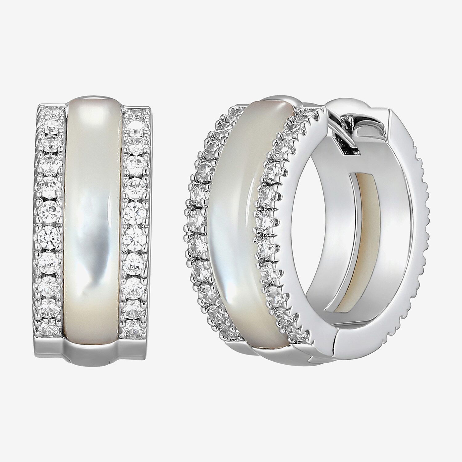 Womens White Mother Of Pearl Sterling Silver 15.6mm Hoop Earrings