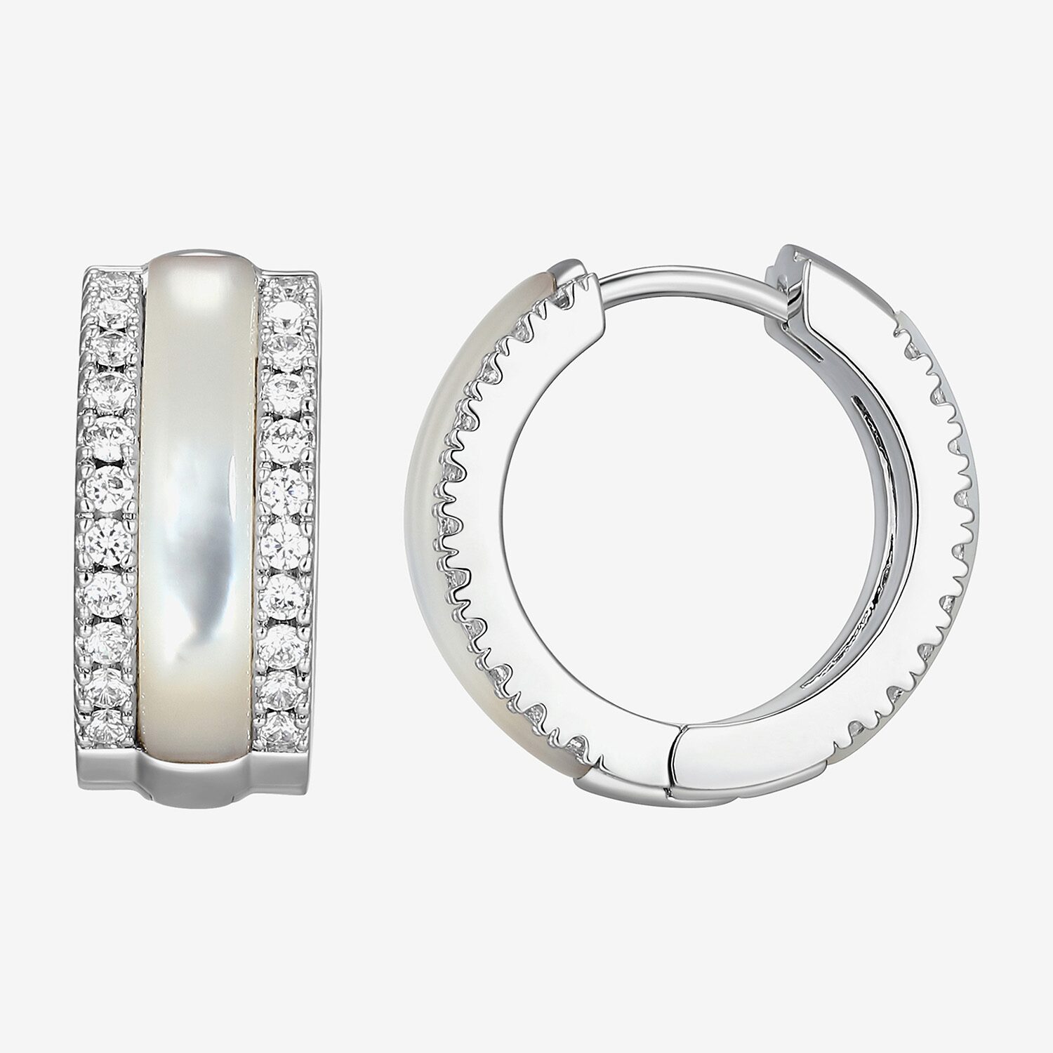 Womens White Mother Of Pearl Sterling Silver 15.6mm Hoop Earrings