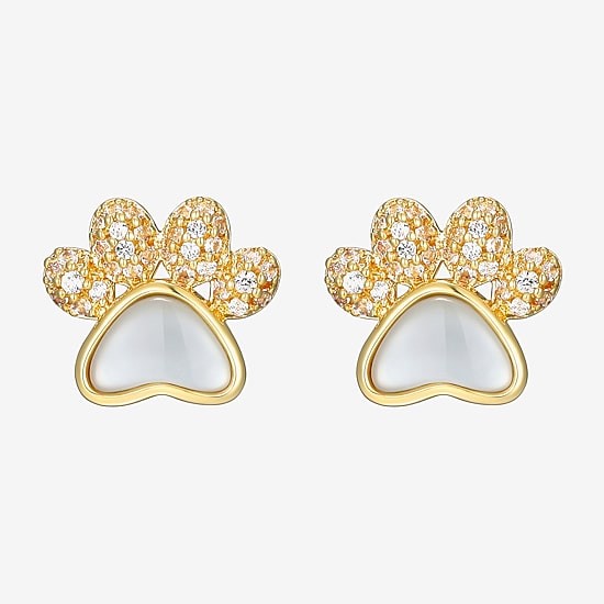 White Mother Of Pearl 18K Gold Over Silver 8.8mm Stud Earrings