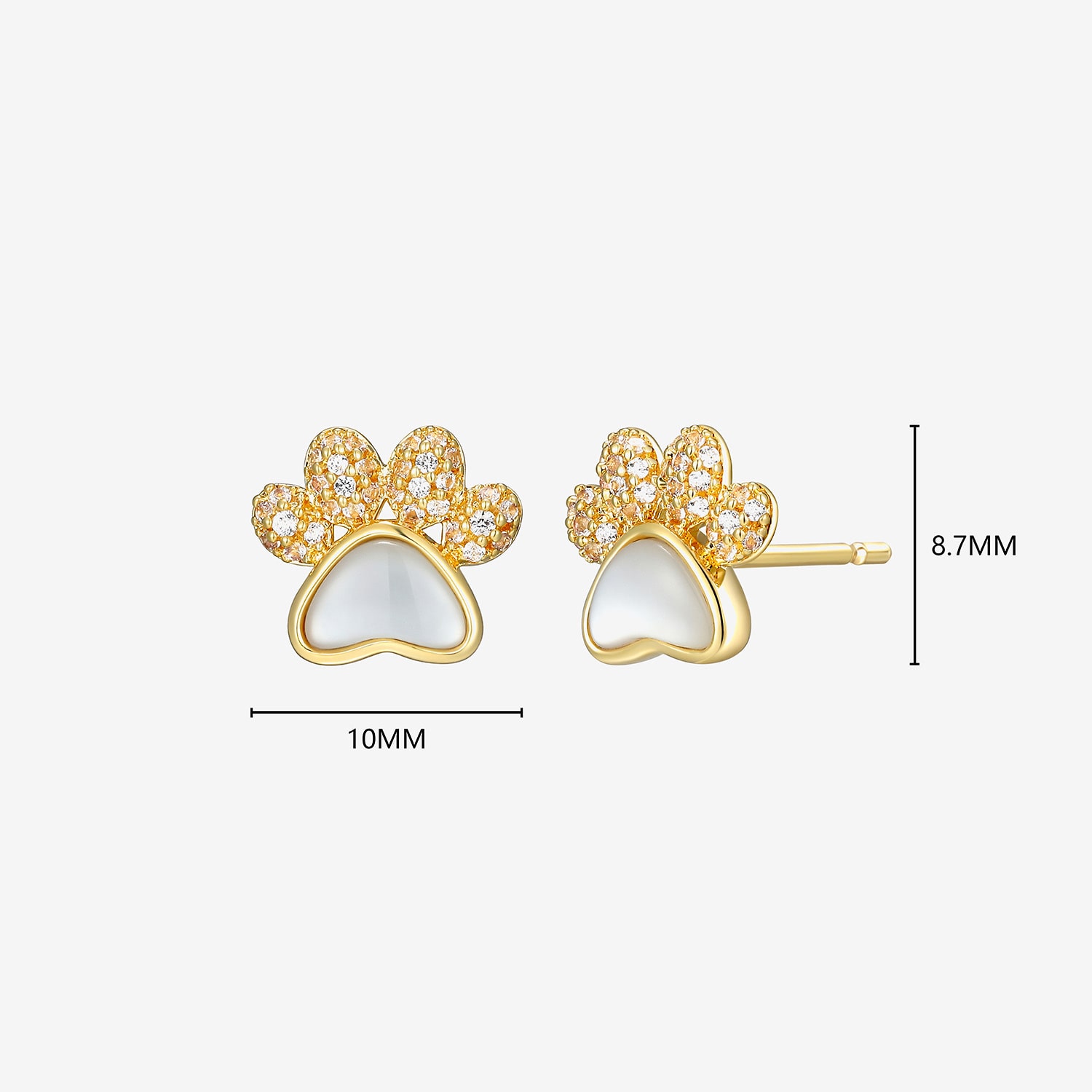 White Mother Of Pearl 18K Gold Over Silver 8.8mm Stud Earrings