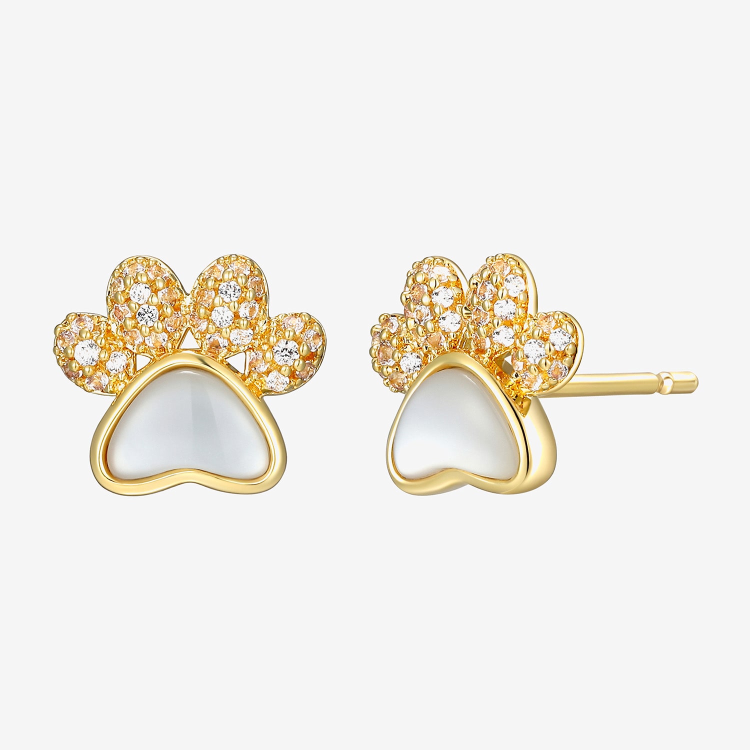 White Mother Of Pearl 18K Gold Over Silver 8.8mm Stud Earrings