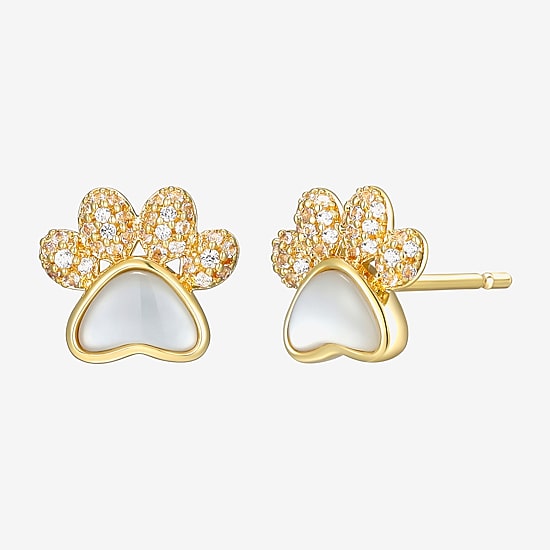 White Mother Of Pearl 18K Gold Over Silver 8.8mm Stud Earrings