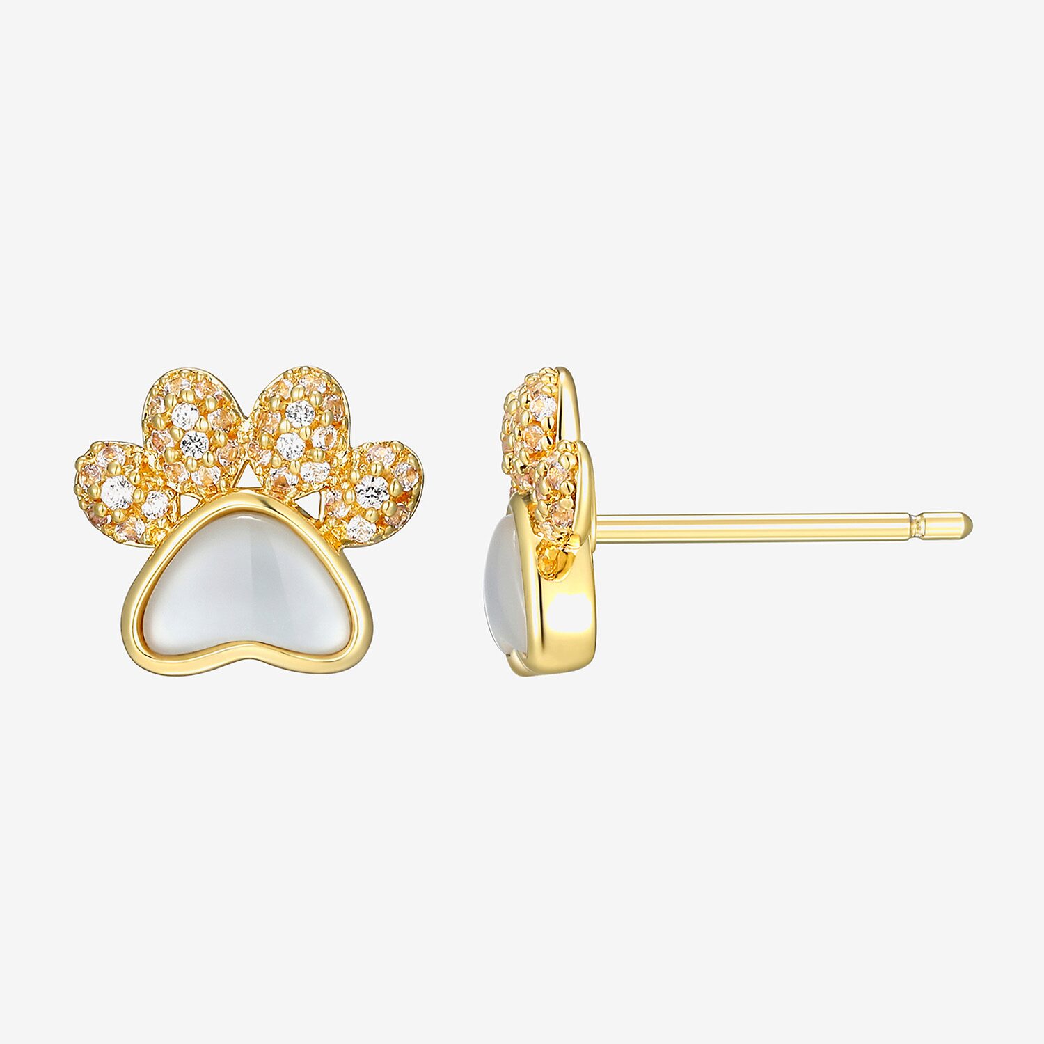 White Mother Of Pearl 18K Gold Over Silver 8.8mm Stud Earrings