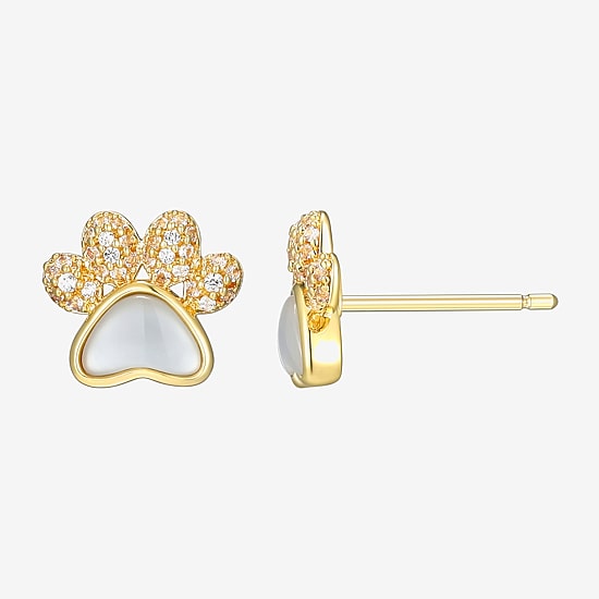 White Mother Of Pearl 18K Gold Over Silver 8.8mm Stud Earrings