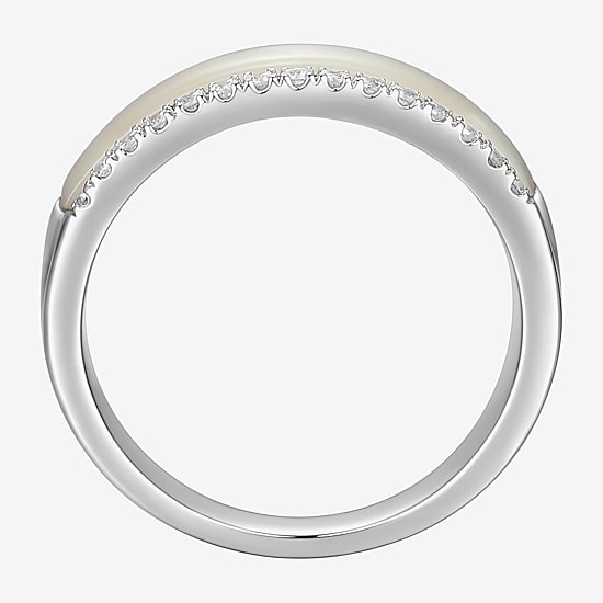 Womens 3.5MM White Mother Of Pearl Sterling Silver Band