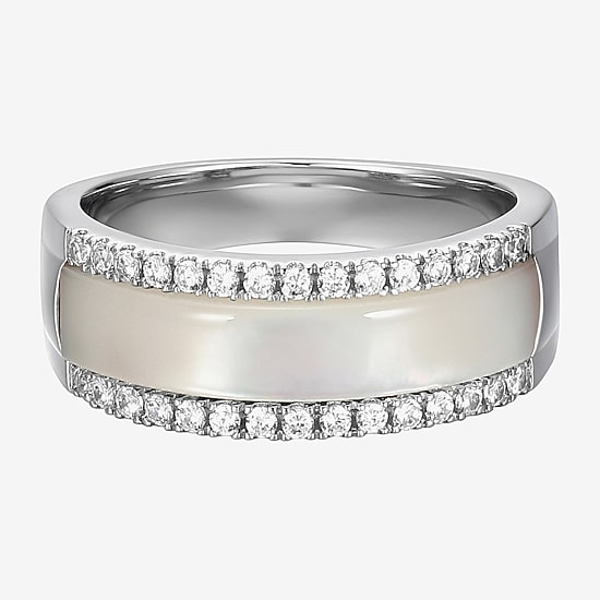 Womens 3.5MM White Mother Of Pearl Sterling Silver Band