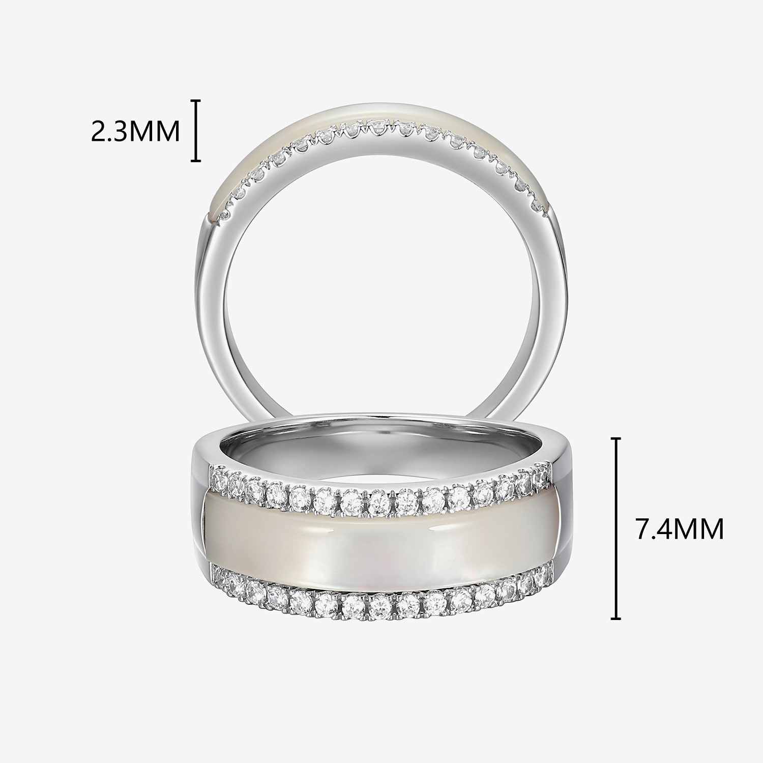 Womens 3.5MM White Mother Of Pearl Sterling Silver Band