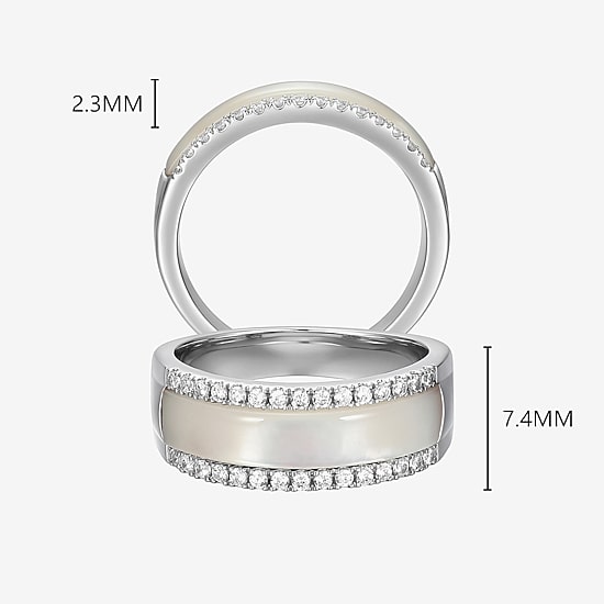 Womens 3.5MM White Mother Of Pearl Sterling Silver Band