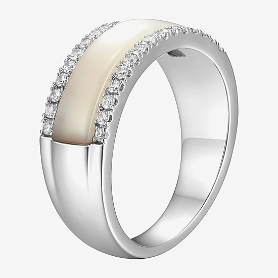 Womens 3.5MM White Mother Of Pearl Sterling Silver Band