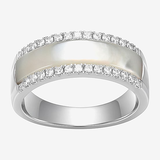 Womens 3.5MM White Mother Of Pearl Sterling Silver Band