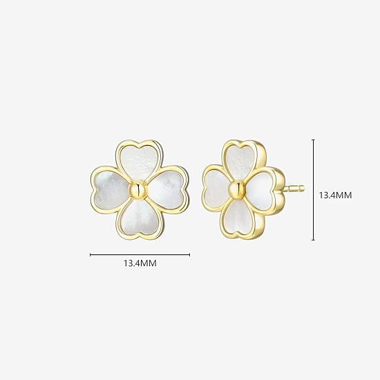 White Mother Of Pearl 18K Gold Over Silver 13.1mm Flower Stud Earrings
