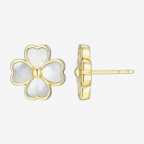 White Mother Of Pearl 18K Gold Over Silver 13.1mm Flower Stud Earrings