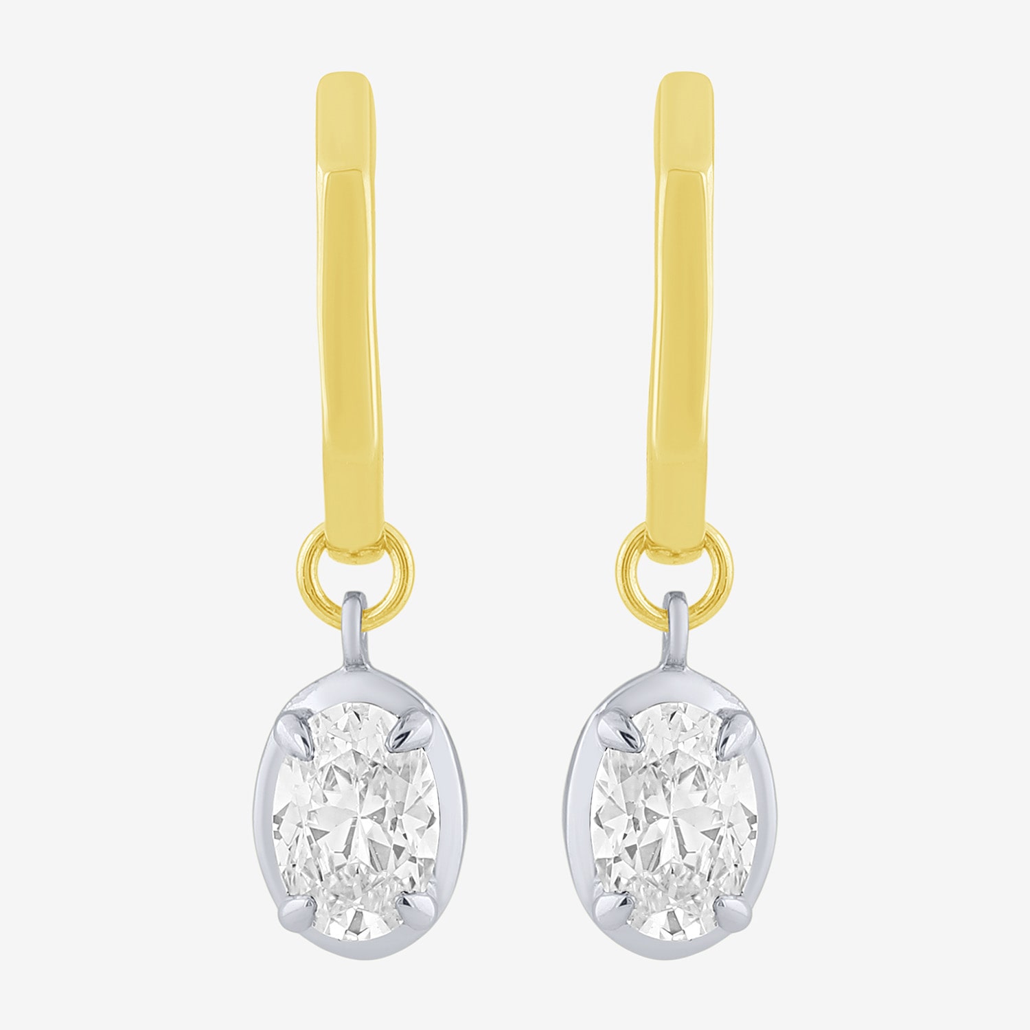 (F / Vs2) Womens 1 CT. T.W. Lab Grown White Diamond 10K Two Tone Gold 23.6mm Oval Hoop Earrings