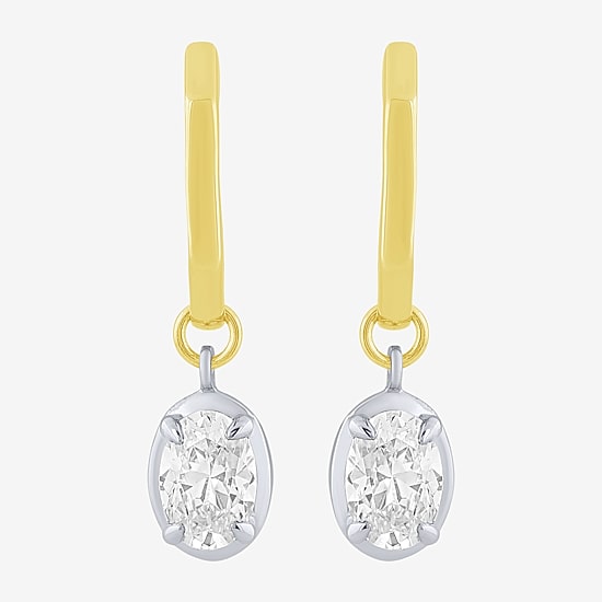 (F / Vs2) Womens 1 CT. T.W. Lab Grown White Diamond 10K Two Tone Gold 23.6mm Oval Hoop Earrings