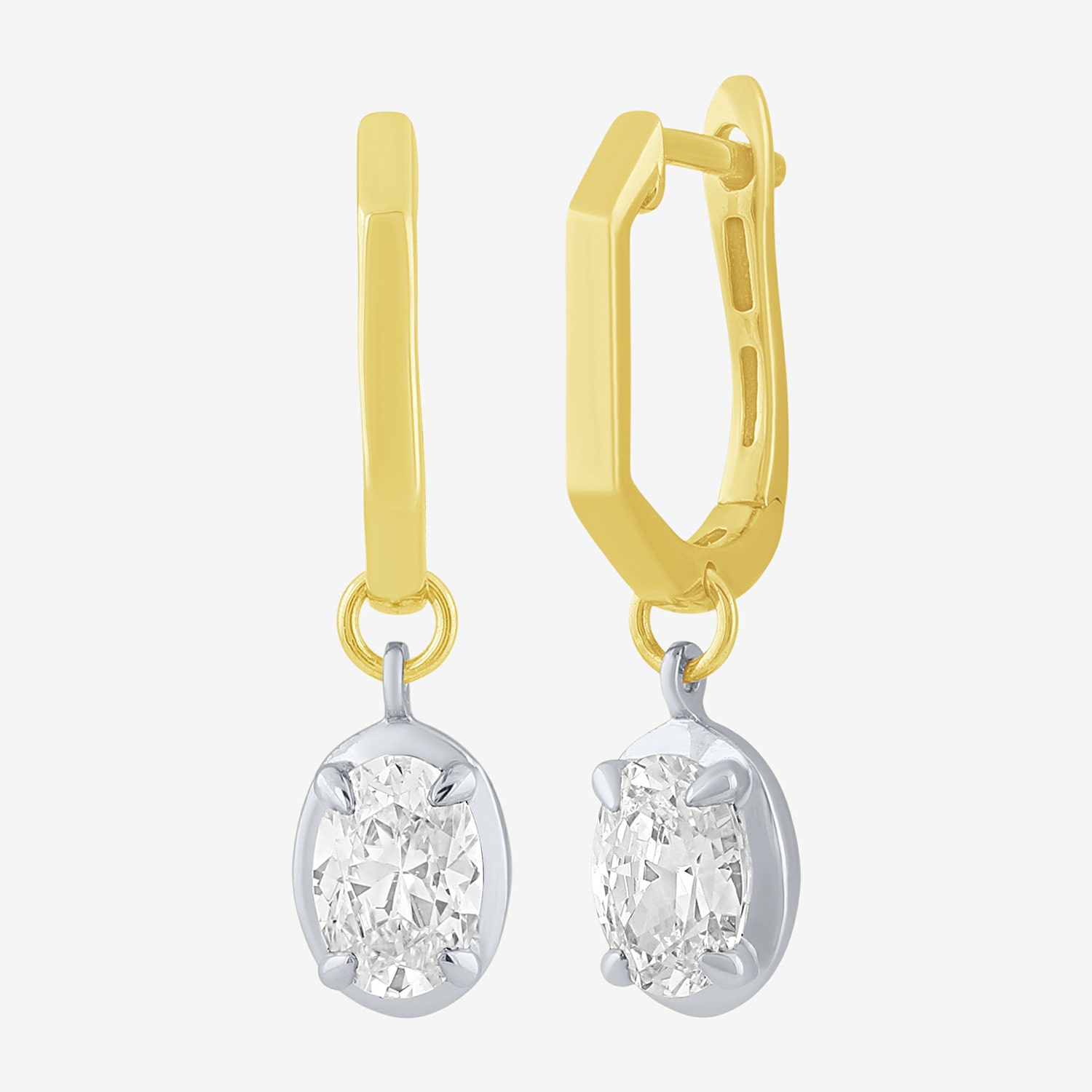 (F / Vs2) Womens 1 CT. T.W. Lab Grown White Diamond 10K Two Tone Gold 23.6mm Oval Hoop Earrings
