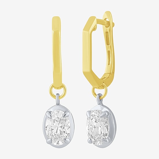(F / Vs2) Womens 1 CT. T.W. Lab Grown White Diamond 10K Two Tone Gold 23.6mm Oval Hoop Earrings