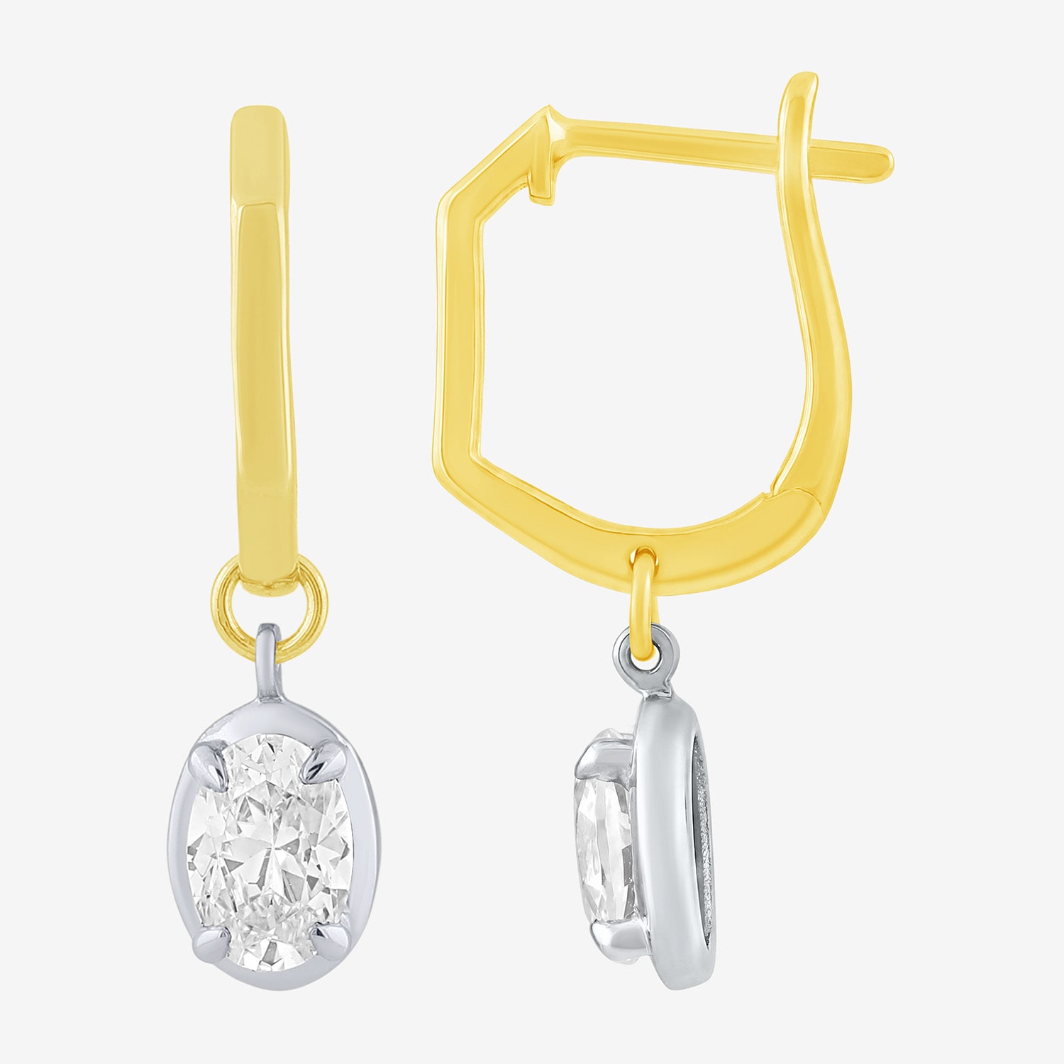 (F / Vs2) Womens 1 CT. T.W. Lab Grown White Diamond 10K Two Tone Gold 23.6mm Oval Hoop Earrings