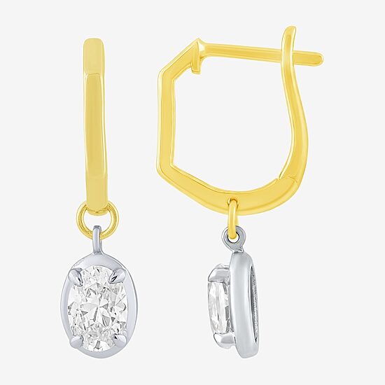 (F / Vs2) Womens 1 CT. T.W. Lab Grown White Diamond 10K Two Tone Gold 23.6mm Oval Hoop Earrings