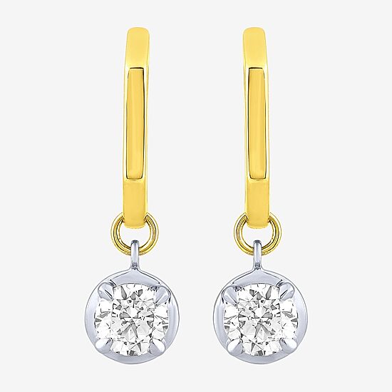 (F / Vs2) Womens 1 CT. T.W. Lab Grown White Diamond 10K Two Tone Gold 22.7mm Round Hoop Earrings