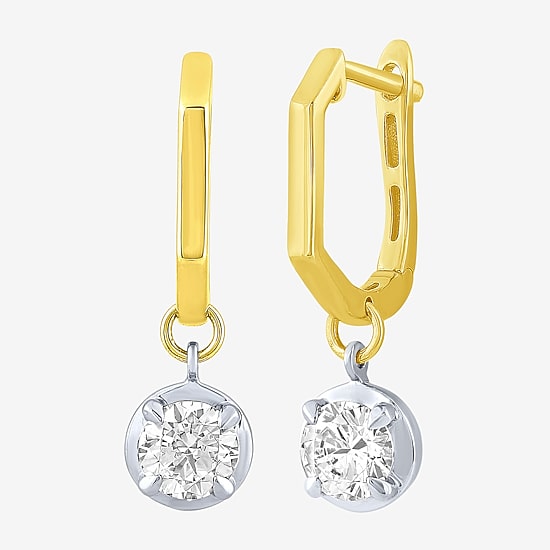 (F / Vs2) Womens 1 CT. T.W. Lab Grown White Diamond 10K Two Tone Gold 22.7mm Round Hoop Earrings