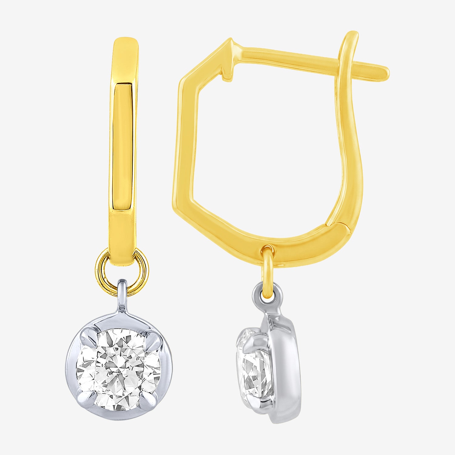 (F / Vs2) Womens 1 CT. T.W. Lab Grown White Diamond 10K Two Tone Gold 22.7mm Round Hoop Earrings