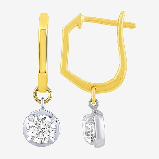 (F / Vs2) Womens 1 CT. T.W. Lab Grown White Diamond 10K Two Tone Gold 22.7mm Round Hoop Earrings