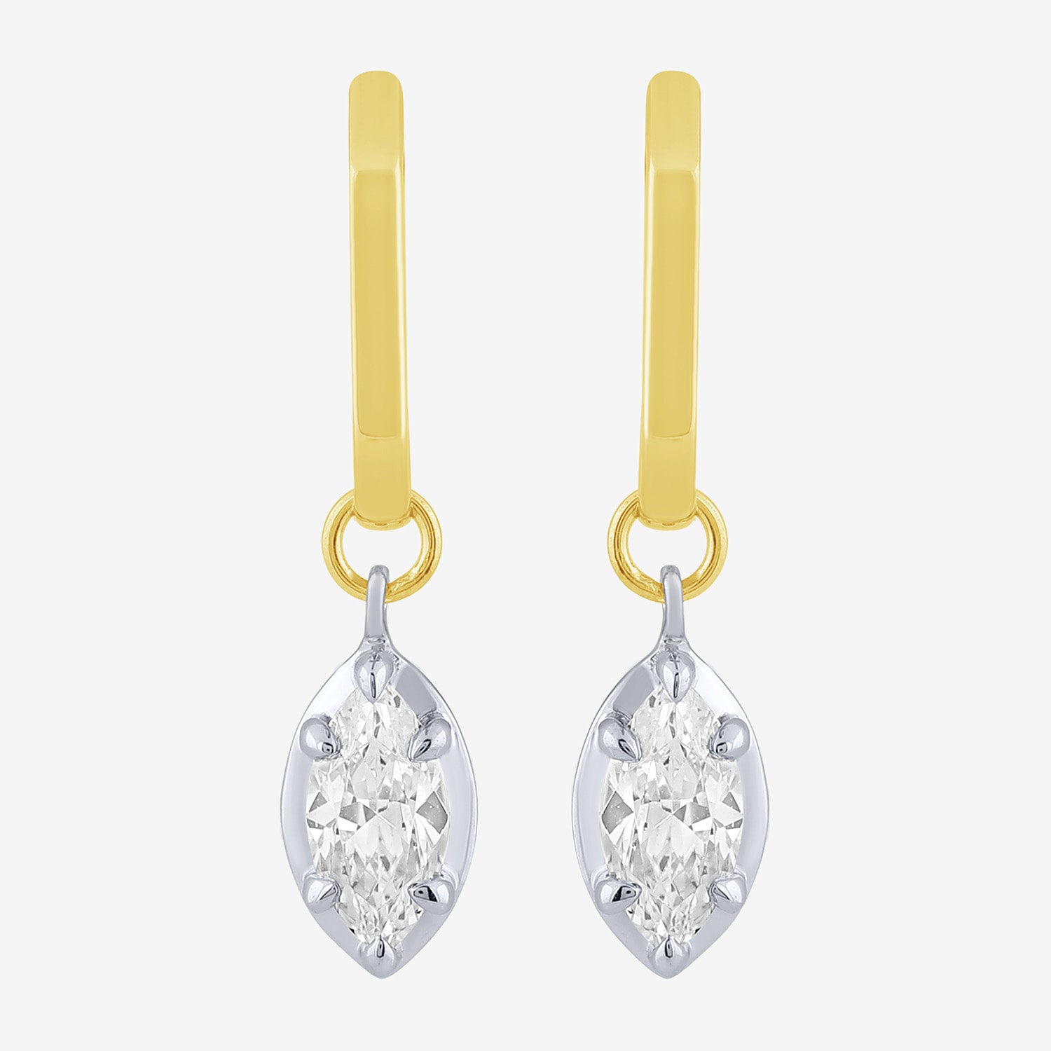 (F / Vs2) Womens 1 CT. T.W. Lab Grown White Diamond 10K Two Tone Gold 26mm Marquise Hoop Earrings