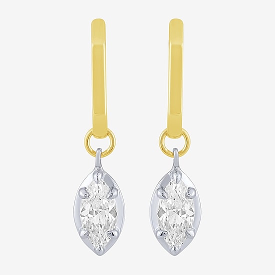 (F / Vs2) Womens 1 CT. T.W. Lab Grown White Diamond 10K Two Tone Gold 26mm Marquise Hoop Earrings