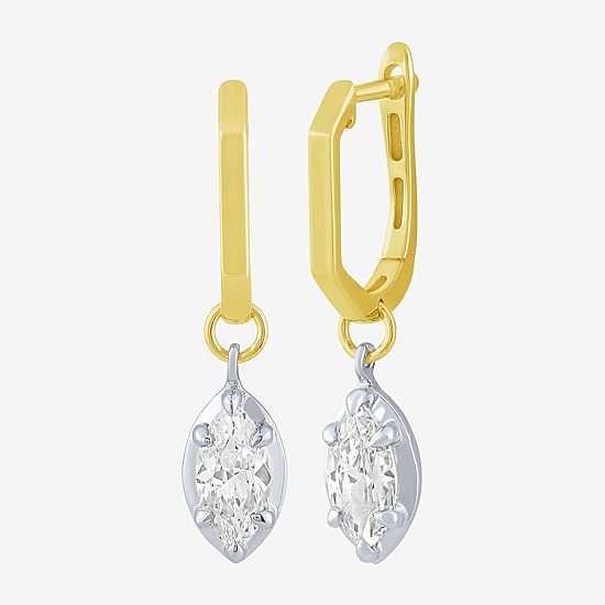 (F / Vs2) Womens 1 CT. T.W. Lab Grown White Diamond 10K Two Tone Gold 26mm Marquise Hoop Earrings